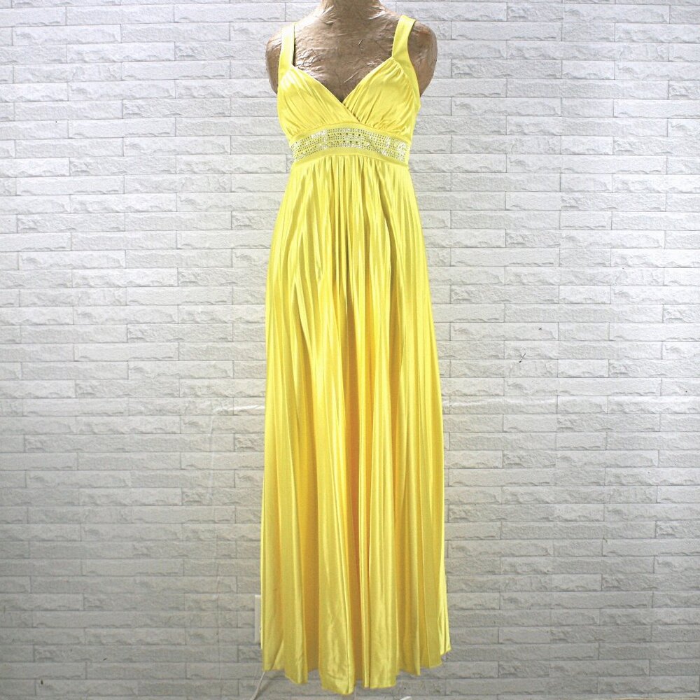 TABOO Dress Prom Homecoming Pleated Embellished V-neck Yellow Large